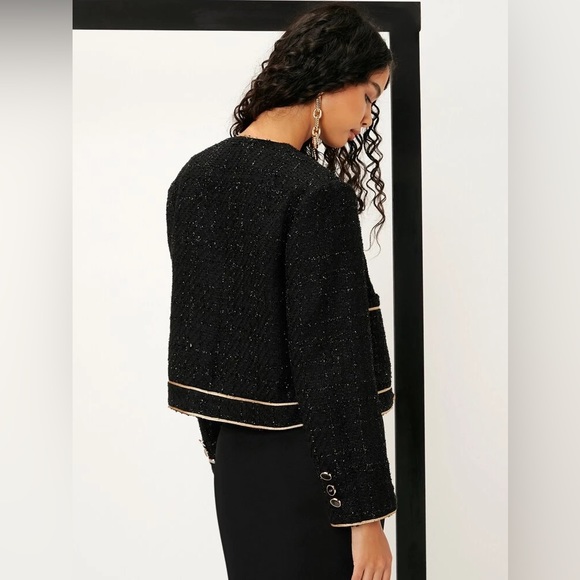 NWOT Women’s Small SHEIN Contrast Piping Single Breasted Placket Tweed Overcoat - Picture 3 of 13